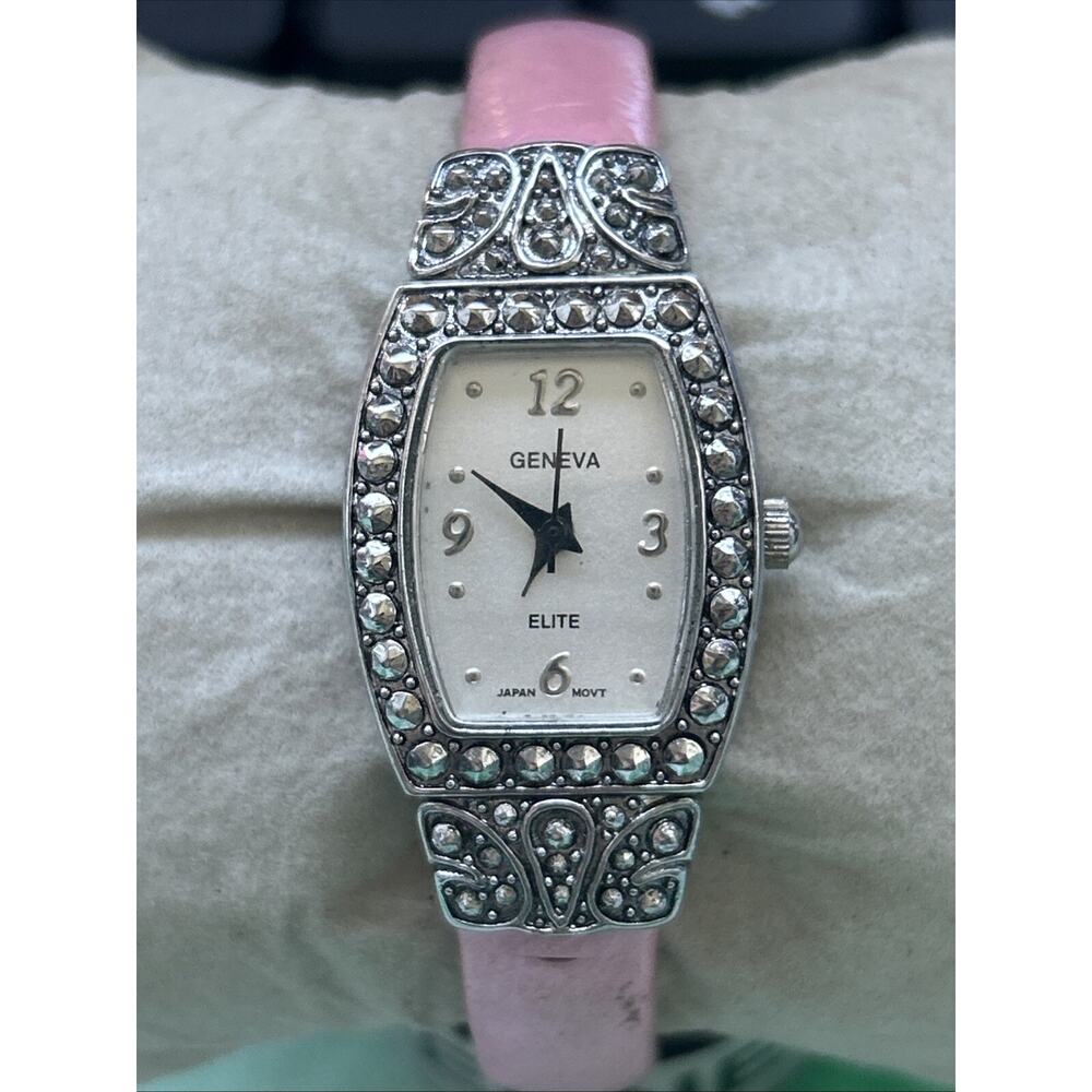 Geneva Silver Tone Pink Band Women’s Cuff Watch